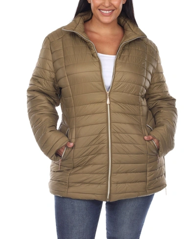 Shop White Mark Plus Size Puffer Coat In Army Olive