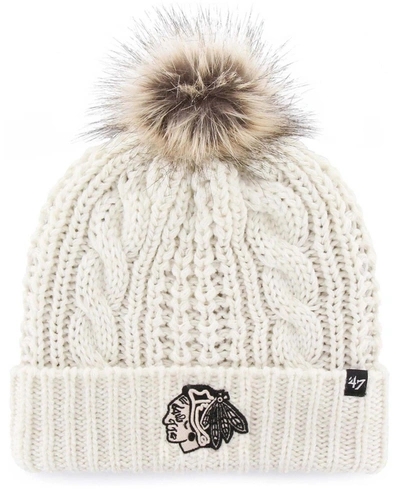 47 Brand Women's White Chicago Blackhawks Logo Meeko Cuffed Knit Hat With Pom In White