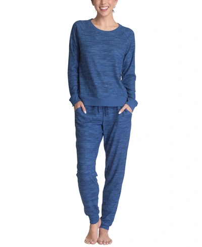 Shop Muk Luks Plus Butter-knit Hacci Lounge Pajama Set In Blue