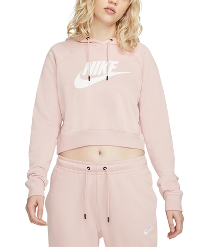Shop Nike Women's Sportswear Essential Cropped Hoodie In Pink Oxford