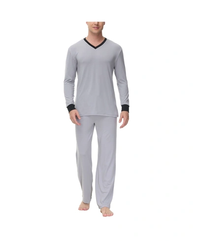 Shop Ink+ivy Men's Heat Retaining Two Piece V-neck & Lounge Pants Pajama Set In Alloy