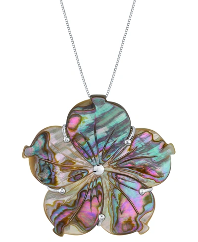 Macy's Abalone Shell Flower 18" Pendant Necklace In Sterling Silver In Sterling Silver