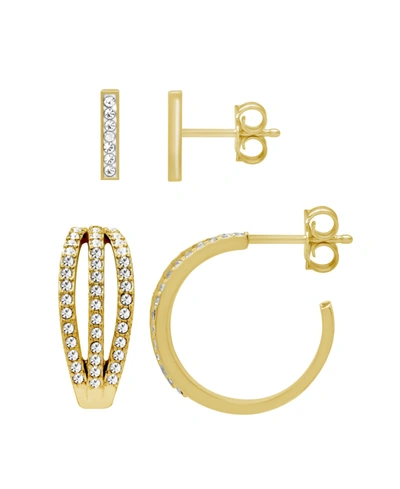 Shop Essentials Gold Plated 2-piece C Hoop Bar Earrings Set In Gold-plated