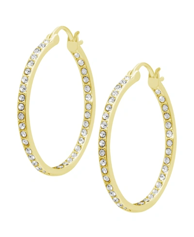Shop Essentials Silver Or Gold Plated Clear Crystal Hoop Earrings In Gold-plated