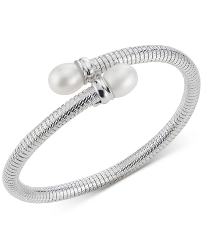 Macy's Cultured Freshwater Pearl (10mm) Tubogas Bypass Bracelet In Sterling Silver In Sterling Silver