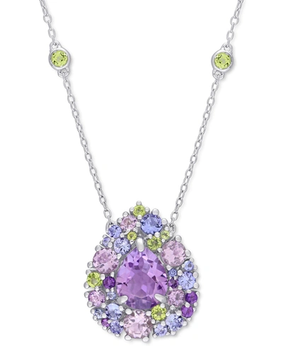 Shop Macy's Multi-gemstone Teardrop Cluster 18" Pendant Necklace (4-5/8 Ct. T.w.) In Sterling Silver