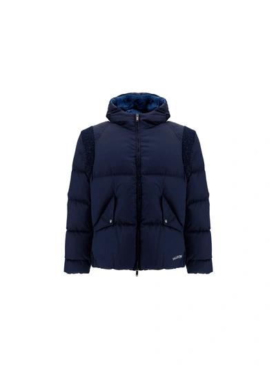 Shop Valentino Down Jacket In Navy/blu/grigio