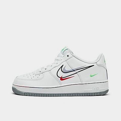 Shop Nike Big Kids' Air Force 1 Low Casual Shoes In White/aluminum/black/light Green Spark