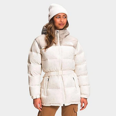 Shop The North Face Inc Women's Nuptse Belted Mid Jacket In Gardenia White/silver Grey Leopard Print
