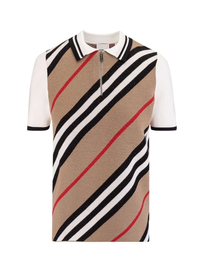 Shop Burberry Boys  Beige Wool Polo Shirt