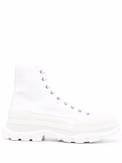 Shop Alexander Mcqueen Men's  White Fabric Ankle Boots