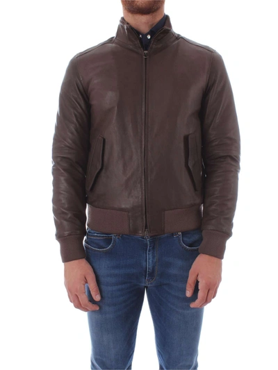 Shop Gran Sasso Men's  Brown Leather Outerwear Jacket