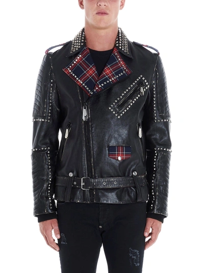 Shop Philipp Plein Men's  Black Leather Outerwear Jacket