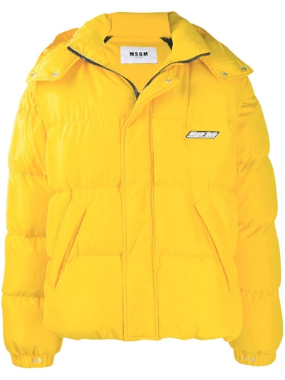 Shop Msgm Men's  Yellow Polyester Down Jacket