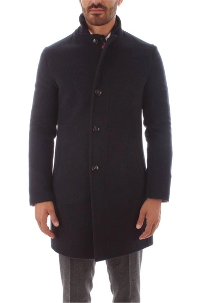 Shop Kiton Men's  Blue Cashmere Coat