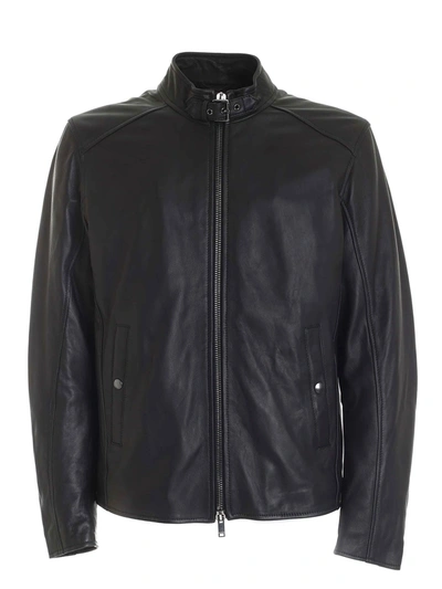 Shop Dondup Men's  Black Leather Outerwear Jacket