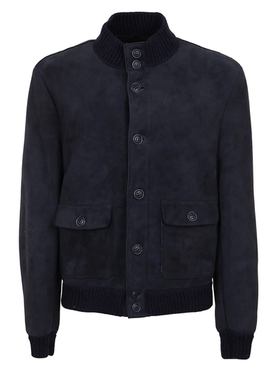 Shop Salvatore Santoro Men's  Blue Suede Outerwear Jacket