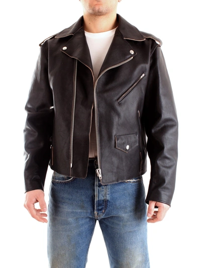 Shop Mauro Grifoni M Au Ro Grifoni Men's  Black Leather Outerwear Jacket