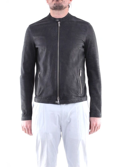 Shop Emanuele Curci Men's  Black Leather Outerwear Jacket