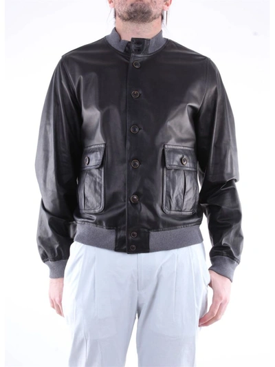 Shop Emanuele Curci Men's  Black Leather Outerwear Jacket