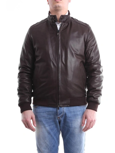 Emanuele Curci Men s Brown Leather Outerwear Jacket ModeSens