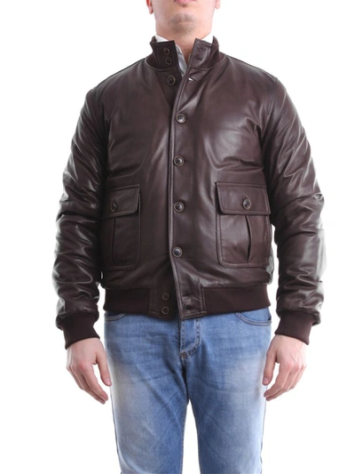 Shop Emanuele Curci Men's  Brown Leather Outerwear Jacket