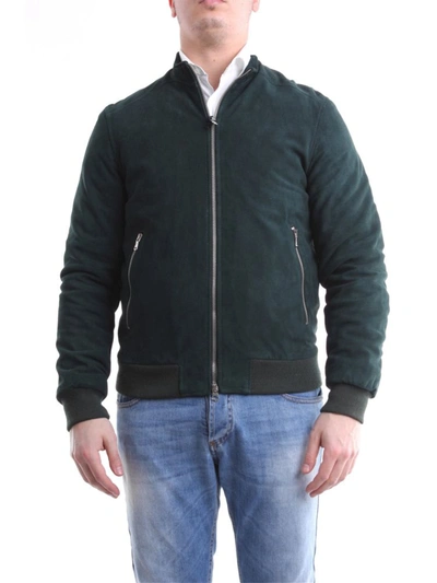 Shop Emanuele Curci Men's  Green Leather Outerwear Jacket