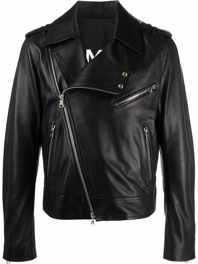 Shop Balmain Men's  Black Leather Outerwear Jacket