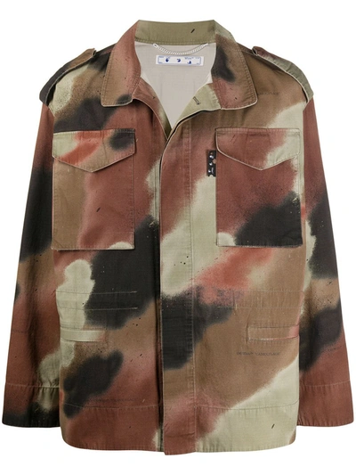 Shop Off-white Off White Men's  Green Cotton Jacket In Pattern