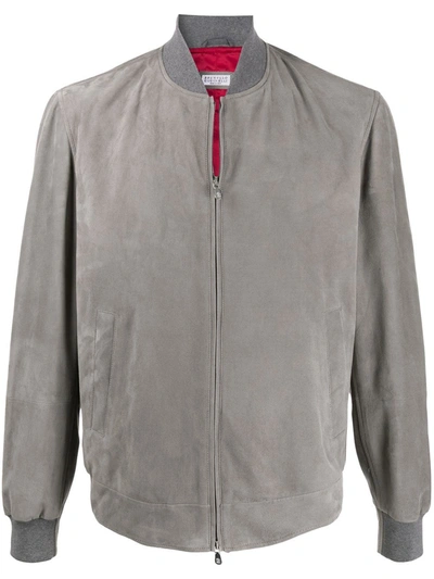 Shop Brunello Cucinelli Men's  Grey Suede Outerwear Jacket
