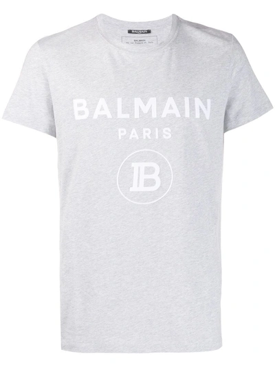 Shop Balmain Men's  Grey Cotton T Shirt