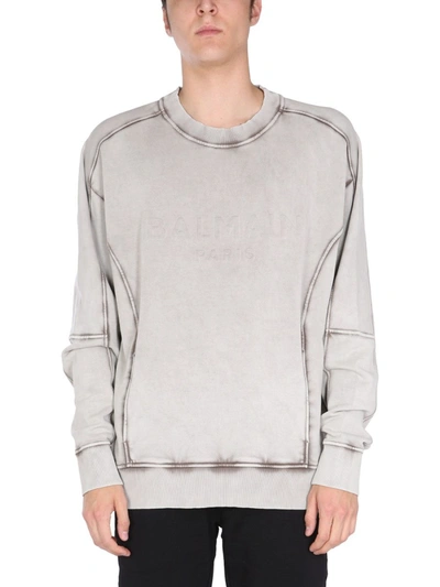 Shop Balmain Men's  Grey Cotton Sweatshirt