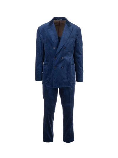 Shop Brunello Cucinelli Men's  Blue Cotton Suit