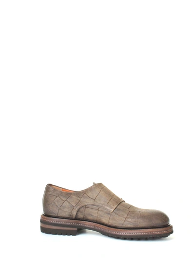Shop Santoni Men's  Beige Leather Monk Strap Shoes