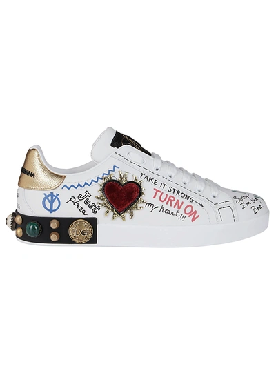 Shop Dolce E Gabbana Men's  White Leather Sneakers