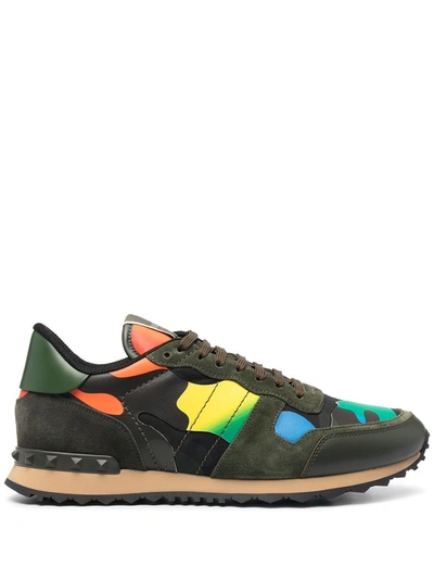 Shop Valentino Men's  Green Leather Sneakers