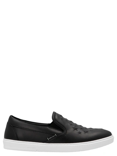 Shop Jimmy Choo Men's  Black Leather Slip On Sneakers