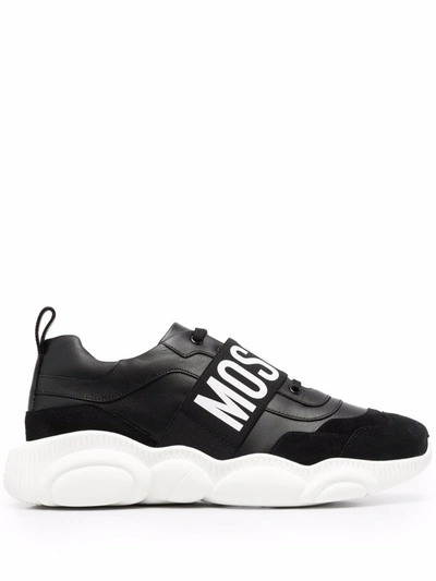 Shop Moschino Men's  Black Leather Sneakers
