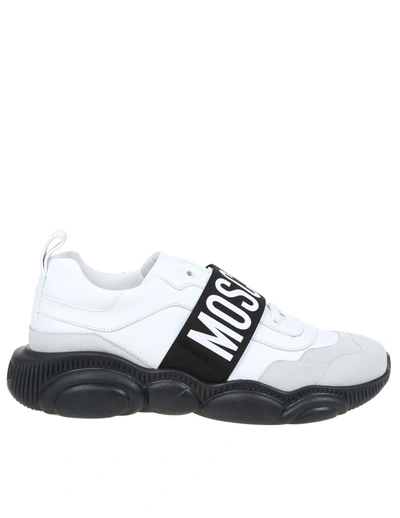 Shop Moschino Men's  White Leather Sneakers