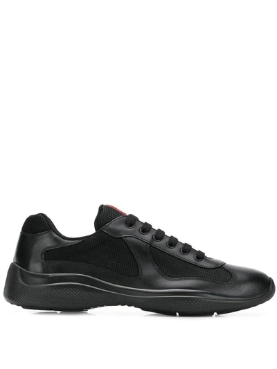 Shop Prada Men's  Black Leather Sneakers