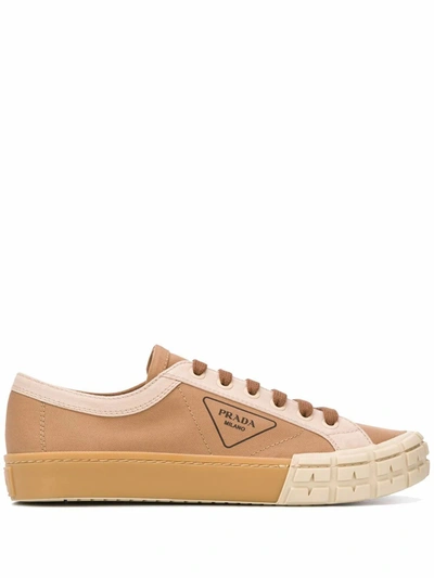 Shop Prada Men's  Brown Cotton Sneakers