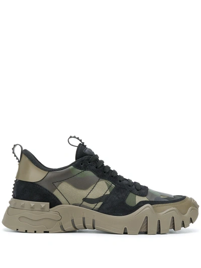 Shop Valentino Men's  Green Leather Sneakers