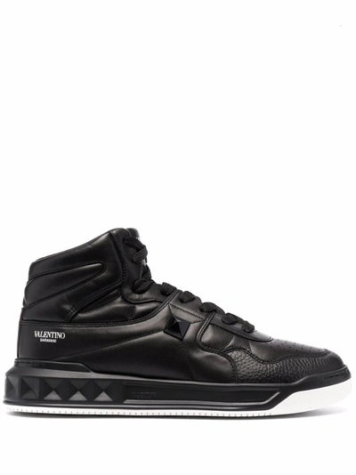 Shop Valentino Men's  Black Leather Hi Top Sneakers
