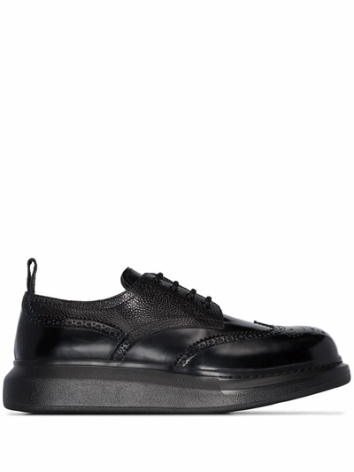 Shop Alexander Mcqueen Men's  Black Leather Lace Up Shoes