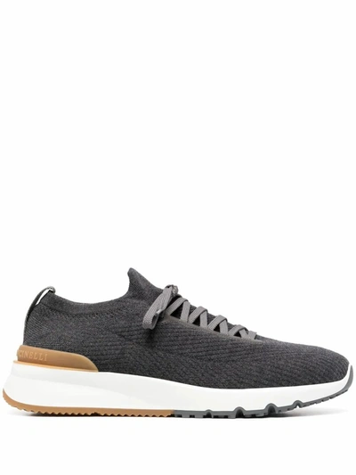 Shop Brunello Cucinelli Men's  Grey Fabric Sneakers