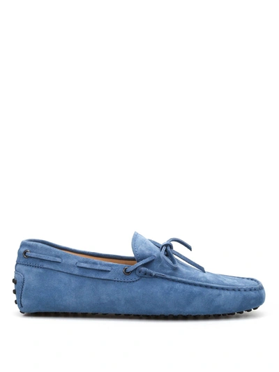 Shop Tod's Men's  Light Blue Suede Loafers