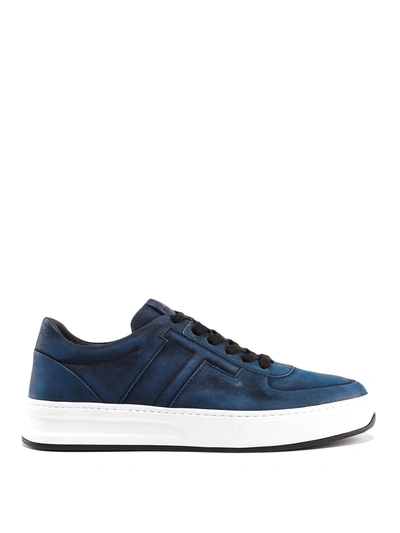 Shop Tod's Men's  Blue Leather Sneakers
