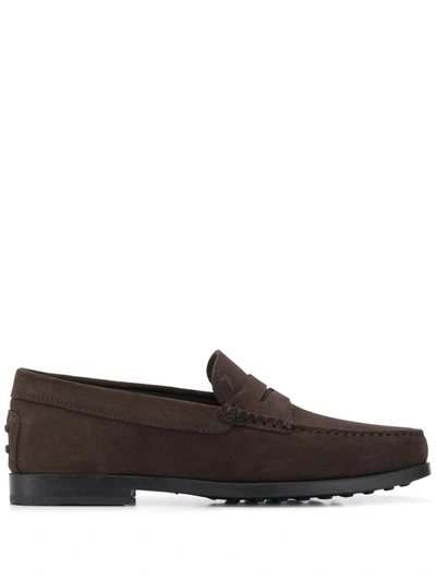 Shop Tod's Men's  Brown Suede Loafers