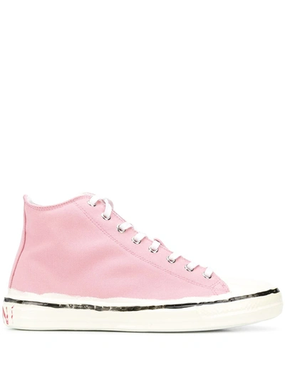 Shop Marni Women's  Pink Cotton Hi Top Sneakers