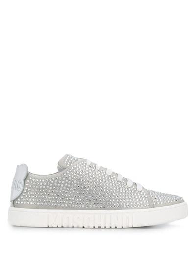 Shop Moschino Women's  Grey Polyester Sneakers